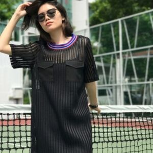 English Factory Black Mesh Shirt Dress